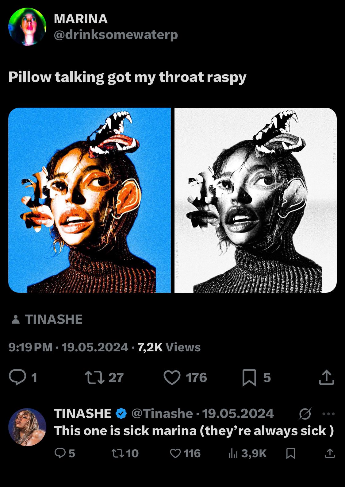 Tinashe supporting Marina's art